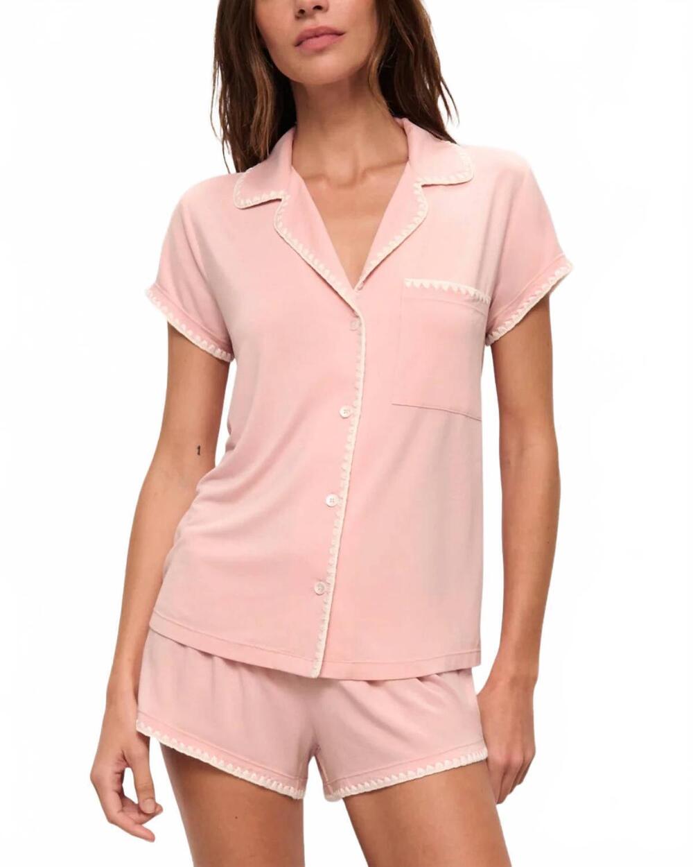 NEW EBERJEY frida tencel modal shortie pajama set in silver pink / ivory